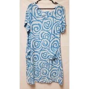 Island Beach Women’s Blue White Rayon Soft Summer Midi Dress Size L NWOT